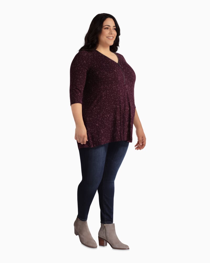 Plus size model with rectangle body shape wearing Roxana Zip-Neck Swing Top by Prescott New York | Dia&Co | dia_product_style_image_id:112298